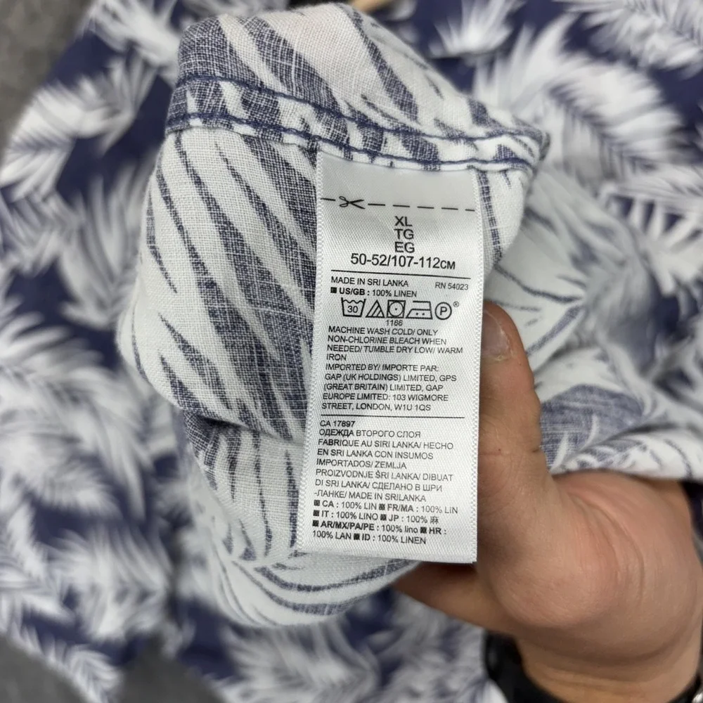 Banana Republic 100% Linen Hawaiian‎ Shirt Men's XL Camden Standard Fit Blue